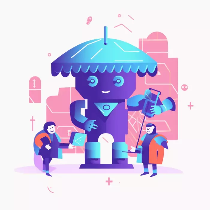 an insurance chatbot with a smiling face interacting with customers